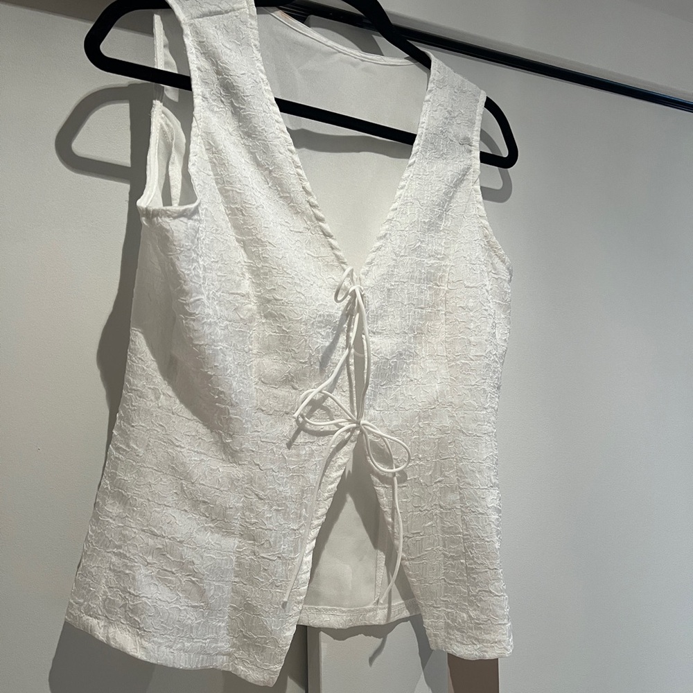 White Textured Tie-Back Tank Top